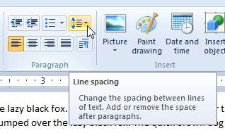 Changing line spacing in WordPad