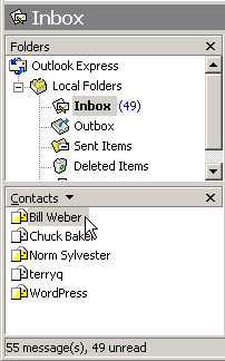 Outlook Express normally lists your Contacts in its bottom left corner.