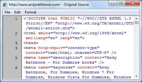 The "gibberish" seen when choosing View Source in a Web browser.