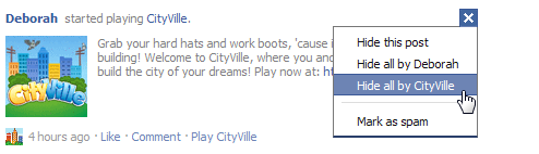 When the Remove pulldown menu appears, click Hide all by CityVille.