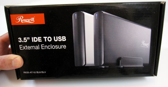 A $20 aluminum hard drive enclosure from NewEgg.