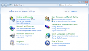 Choose System and Security from the Control Panel.
