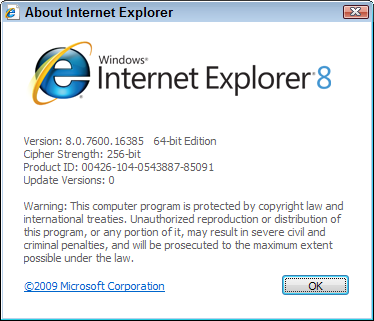 Choose About from Internet Explorer's Help menu to see if you're running the program's 32-bit or 64-bit version.
