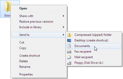 Right-click a file or folder, choose Send To, and choose your destination.