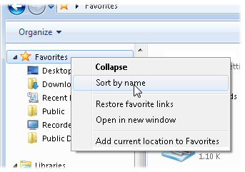 Right-click Favorites, and choose Sort by Name from the pop-up menu.