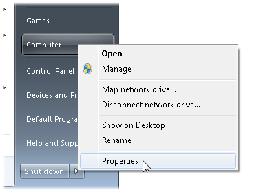 Para ver uno específico de Windows, haga clic en el botón Inicio, haga clic con el botón derecho en Equipo (o Mi PC) y seleccione Propiedades