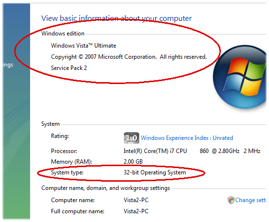 Windows Vista's System Properties window