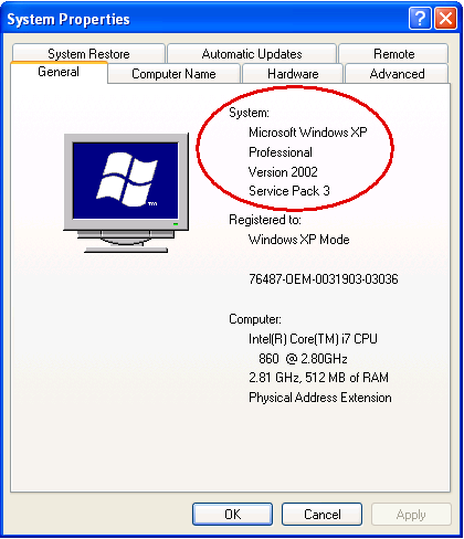 Windows XP's System Properties window