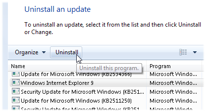 Uninstall Internet Explorer 9 and returning to Internet Explorer 8