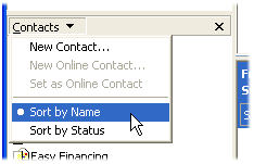 Click the word Contacts, and choose Sort By Name from the drop-down menu.