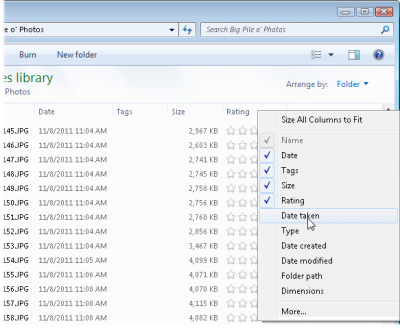 Choose Date Taken from the pop-up menu.