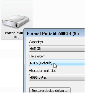 System Images must be stored on a drive formatted with NTFS.