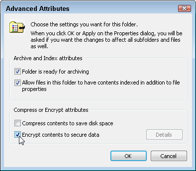 Click to remove the checkmark next to the words, "Encrypt contents to secure data."