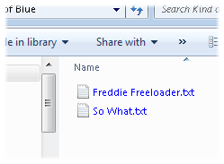 Windows Explorer displays compressed files with blue letters.