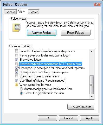 Show Encrypted Or Compressed NTFS Files in Color