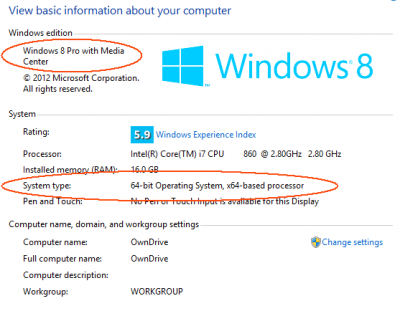 Windows 8 System page